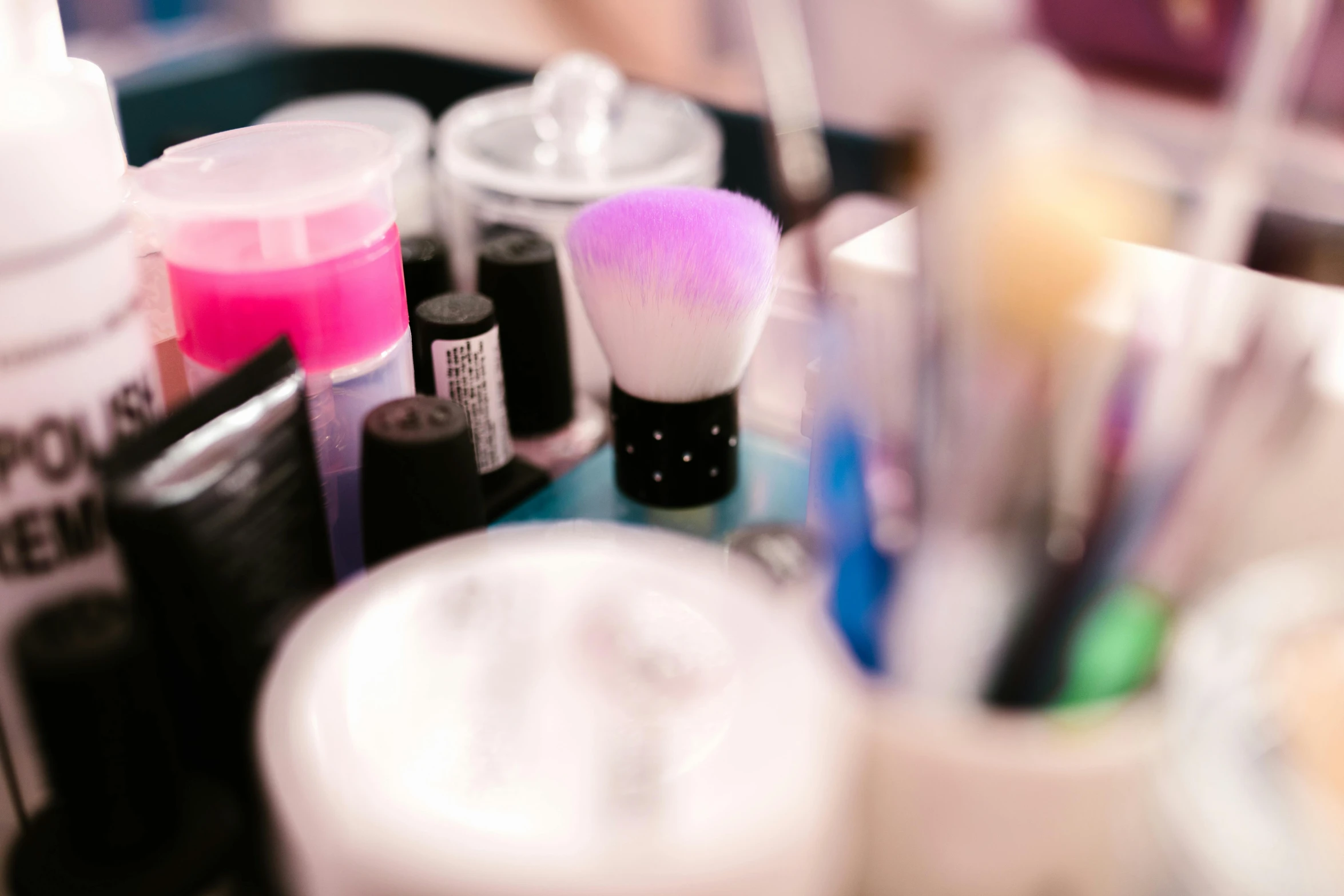 a bunch of makeup brushes sitting on top of a table, an airbrush painting, trending on pexels, painted nails, avatar image, multi - coloured, product shot