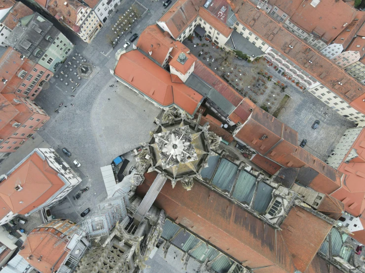 an aerial view of a city with a clock tower, unsplash contest winner, baroque, high polygon, square, 8 k -, buttresses