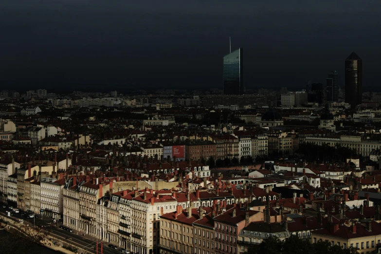 an aerial view of a city at night, by Fabien Charuau, unsplash contest winner, hyperrealism, late afternoon light, square, arkane lyon, 15081959 21121991 01012000 4k