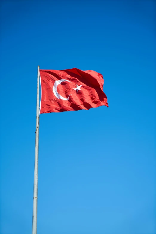 a turkish flag flying high in the sky, by Niko Henrichon, square, clear blue sky, 2 5 6 x 2 5 6, small