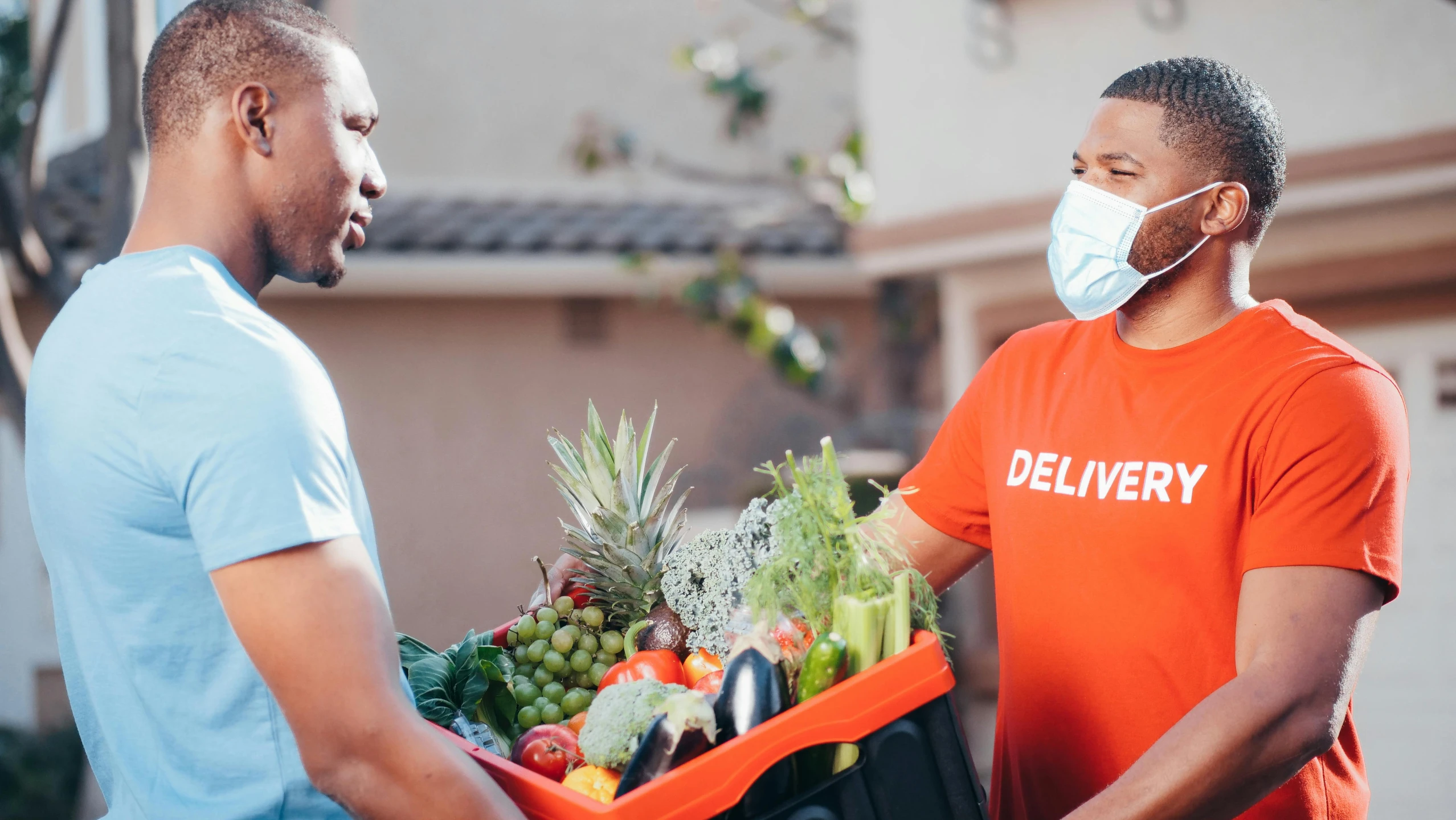 a couple of men standing next to each other, pexels contest winner, getting groceries, avatar image, healthcare worker, pokimane