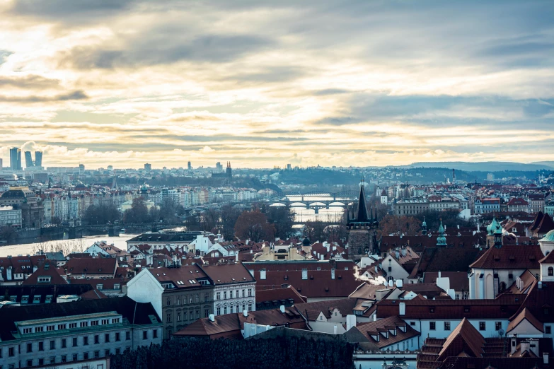 a view of a city from the top of a hill, by Emma Andijewska, pexels contest winner, art nouveau, square, unsplash 4k, prague, teaser