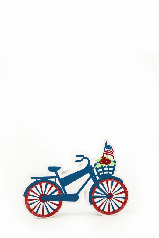 a close up of a toy bike on a white surface, patriotic!, diecut, 8/8, paper