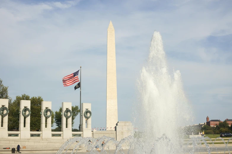 a water fountain in front of the washington monument, avatar image