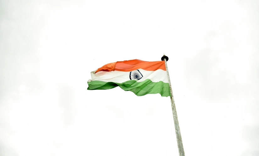 the indian flag is flying high in the sky, by Matija Jama, pexels, on white background, 2000s photo, standing straight, seventies