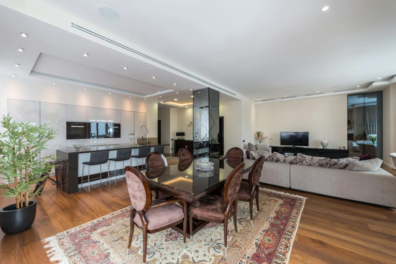 a living room filled with furniture and a dining table, by Emanuel Witz, unsplash, located in hajibektash complex, high details photo, 4khd, 2 5 6 x 2 5 6