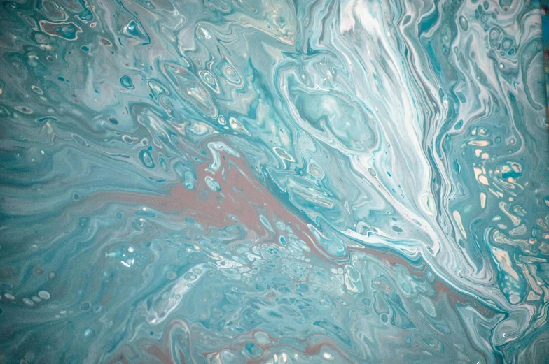 a close up of a blue and white painting, inspired by George Frederic Watts, pexels, acrylic pouring, teal silver red, seafoam green, album cover