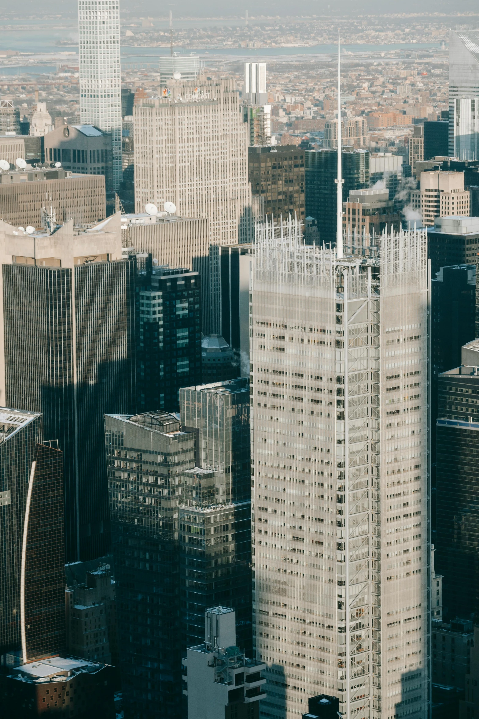 a view of a city from the top of a building, tall skyscrapers, promo image, low detail, aerial view cinestill 800t 18mm