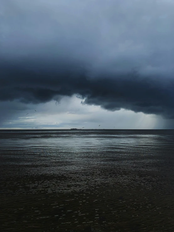 a large body of water under a cloudy sky, a picture, inspired by Storm Thorgerson, unsplash contest winner, maryport, ominous nighttime storm, julia hetta, hammershøi