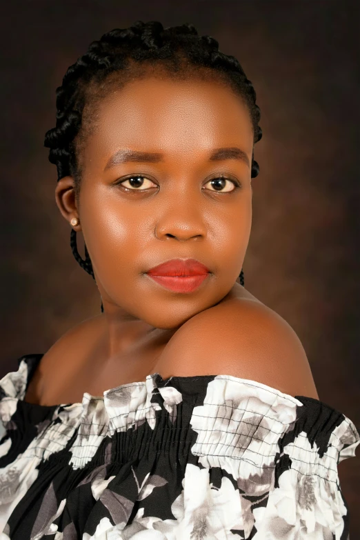 a woman in a black and white dress posing for a picture, by Chinwe Chukwuogo-Roy, happening, close up portrait photo, digital image, student, professional photo-n 3