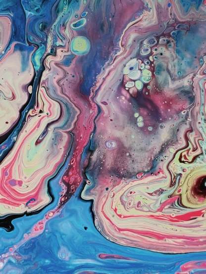 a close up of a painting of a body of water, by Sara Saftleven, trending on unsplash, colourful slime, marbled swirls, pink and blue colors, space colors