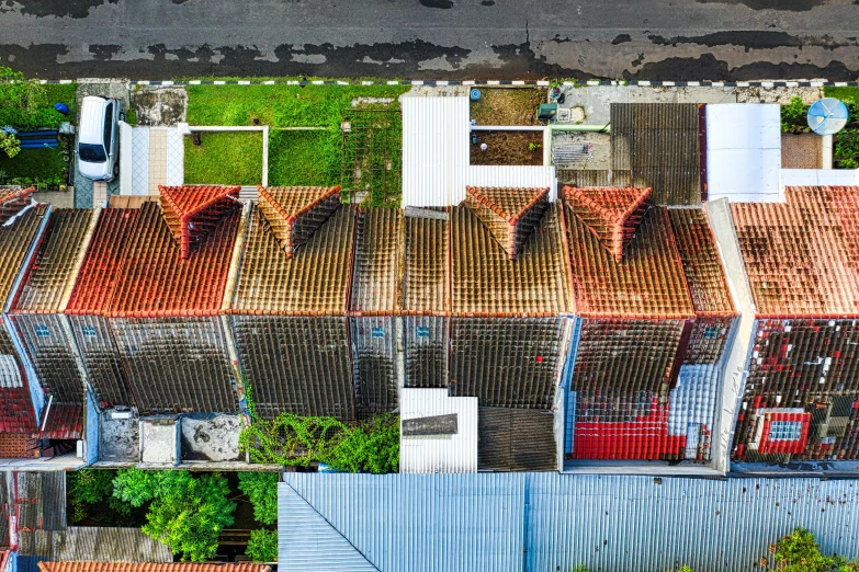 a bird's eye view of the roof of a building, a digital rendering, by Basuki Abdullah, pexels contest winner, residential area, color ( sony a 7 r iv, panoramic shot, dezeen