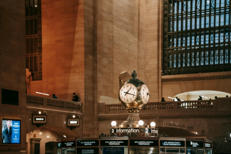 a clock in the middle of a train station, by Carey Morris, pexels contest winner, met gala, 2 5 6 x 2 5 6 pixels, exterior shot, 🚿🗝📝