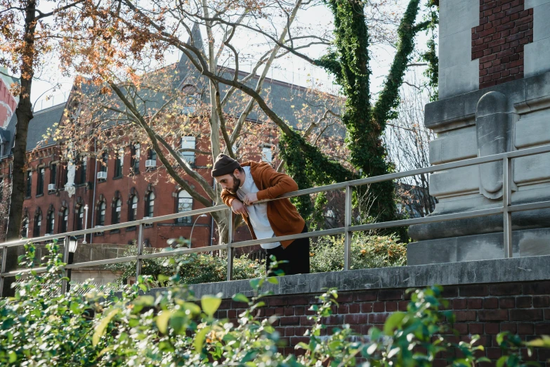 a couple of people that are standing on some steps, a picture, by Nina Hamnett, unsplash, happening, amongst foliage, college, taking a picture, max dennison