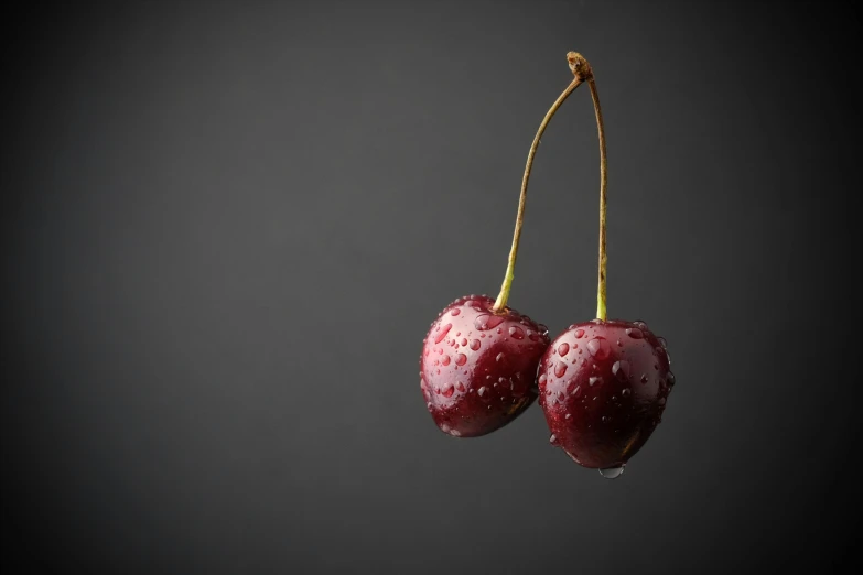 two cherries with water drops on them, an album cover, unsplash, hyperrealism, background image, render 8 k, profile pic, high definition photo