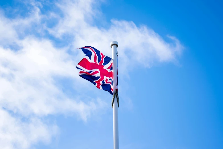 a british flag flying high in the sky, unsplash, visual art, 8k hd resolution”, high quality product image”