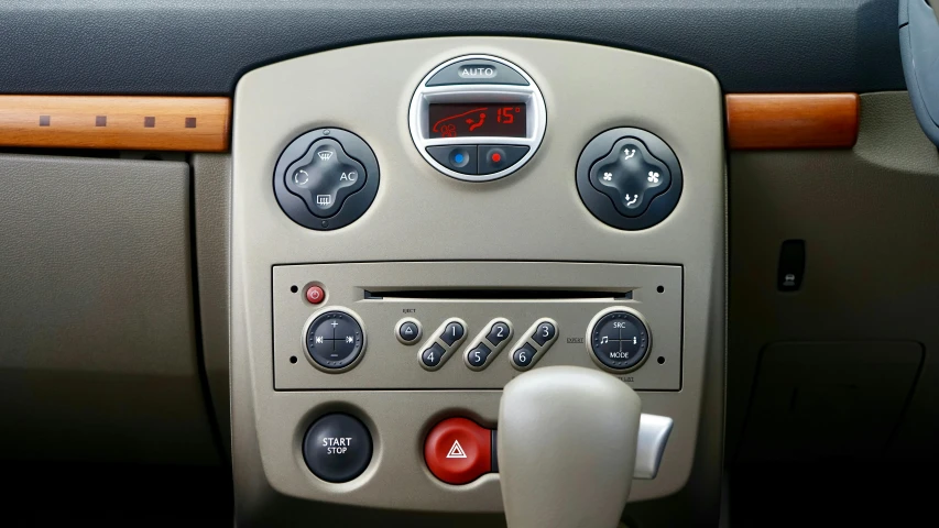 a close up of a dashboard of a car, an album cover, shutterstock, square, air conditioner, renault ultimo, y2k”