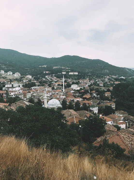 a view of a town from the top of a hill, by Emma Andijewska, 👰 🏇 ❌ 🍃, bosnian, profile image, low quality photo