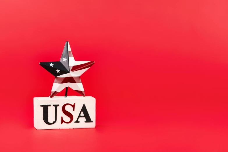 a usa star on top of a sign on a red background, a statue, shutterstock, ussa, mini model, thumbnail, iu