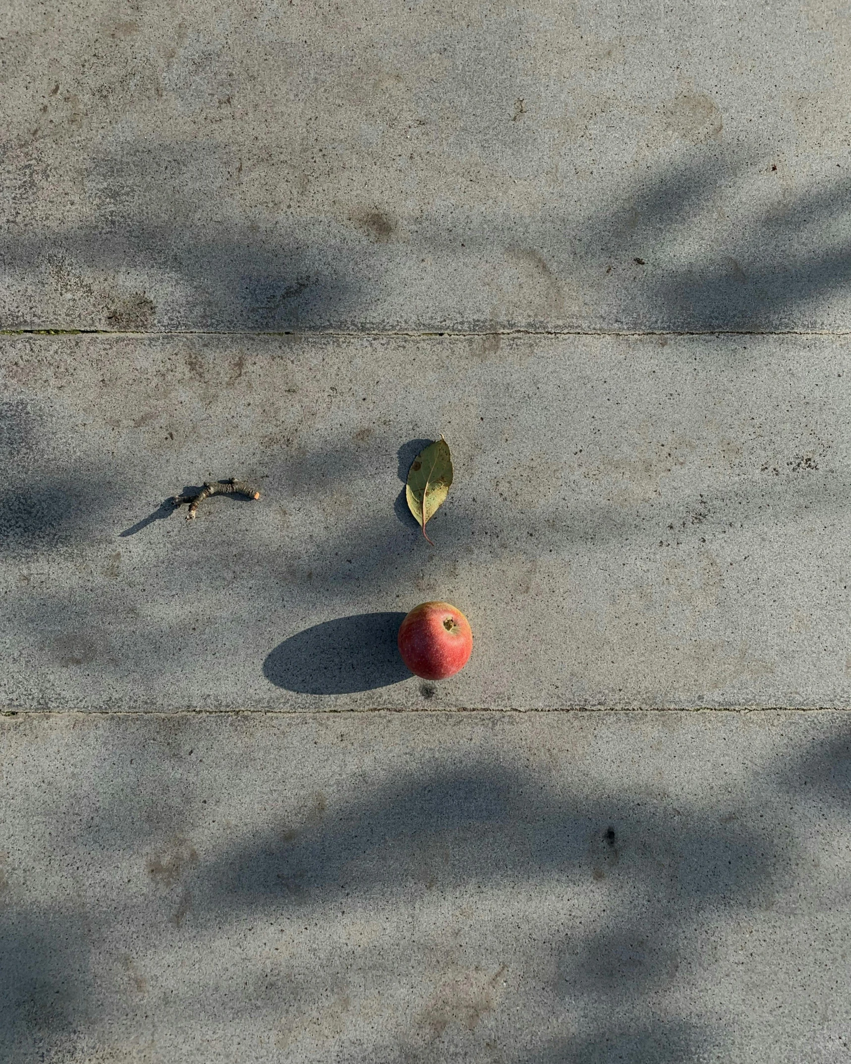 a red fire hydrant sitting on top of a sidewalk, an album cover, by Attila Meszlenyi, postminimalism, apples, bird's view, ignant, gray concrete