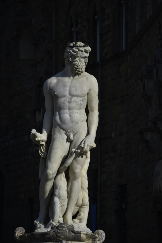 a statue of a man standing next to a building, by Michelangelo, lascivious pose, mid-shot of a hunky, david a