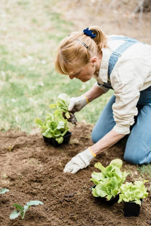 a woman that is kneeling down in the dirt, gardening, profile image, tending on pinterest, plating