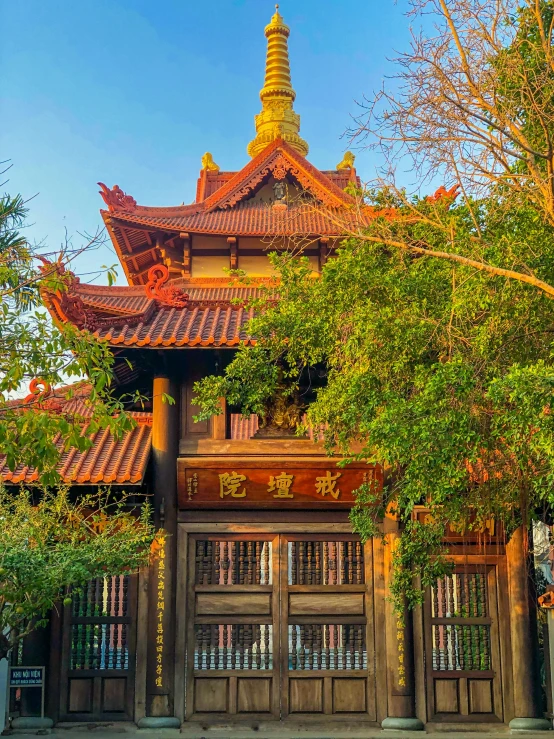 a building with a pagoda on top of it, slide show, (golden hour), the bodhi tree at sunset, profile image