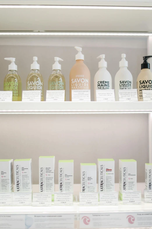 a refrigerator filled with lots of different types of skin care products, by Gavin Hamilton, hairworks, studio photo, shelf, loputyn and matcha