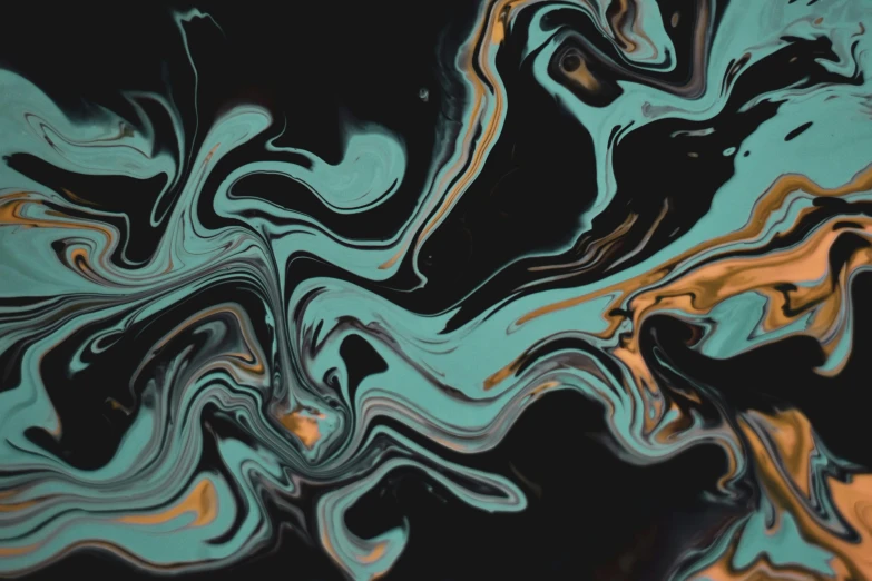 a close up of a liquid painting on a surface, trending on pexels, generative art, gold black and aqua colors, marble, teal orange, ((waves