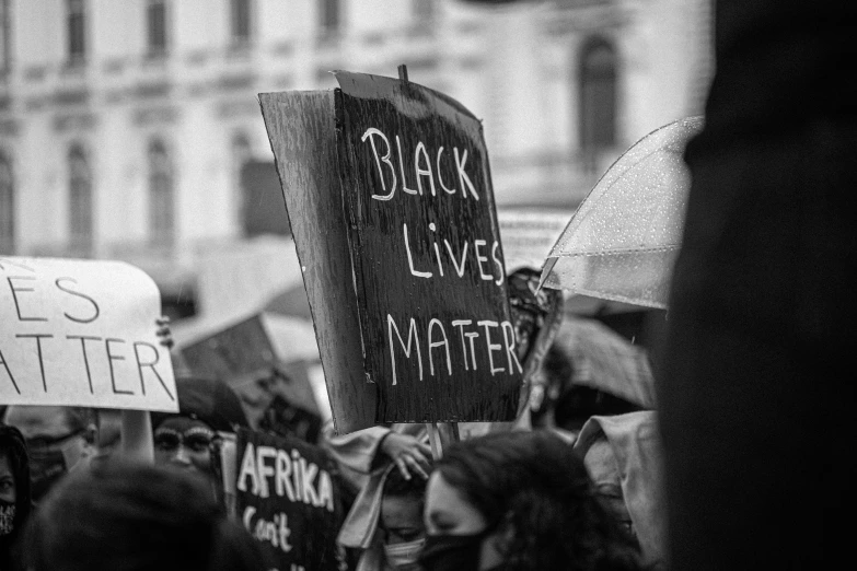 a group of people holding signs that read black lives matter, a black and white photo, by Matija Jama, pexels, profile picture 1024px, black plastic, mars black, distress
