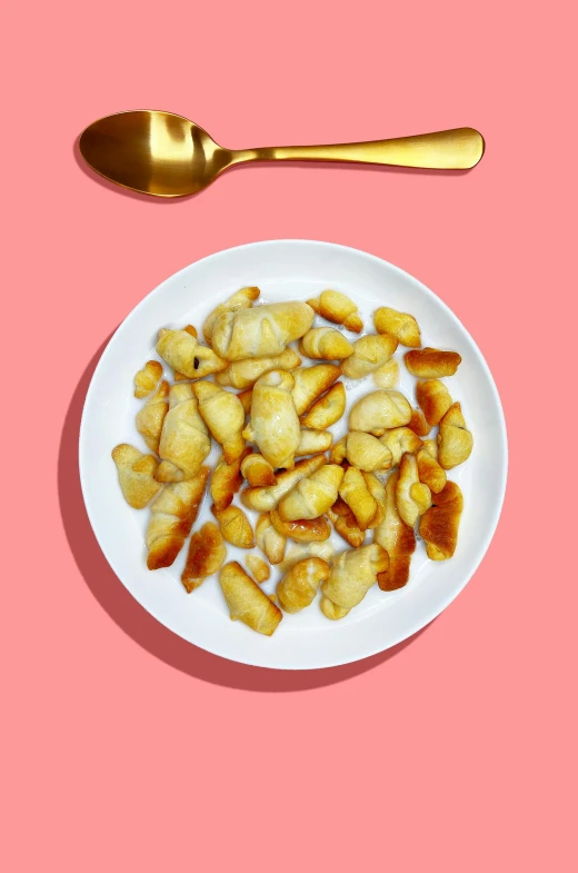 a close up of a plate of food with a spoon, golden shapes, therookies, thumbnail, - 8