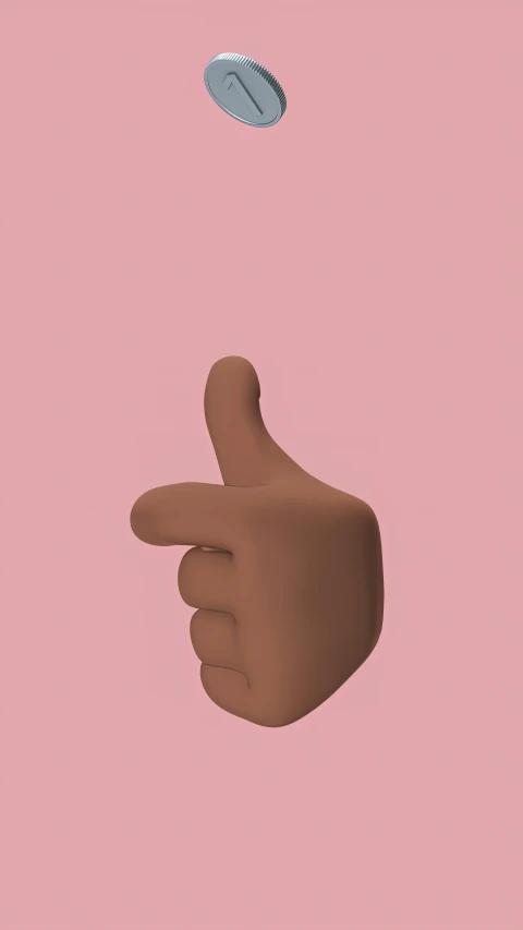 a hand reaching for a coin on a pink background, an album cover, inspired by Russell Dongjun Lu, trending on pexels, doing a thumb up, low quality 3d model, ( brown skin ), made of rubber