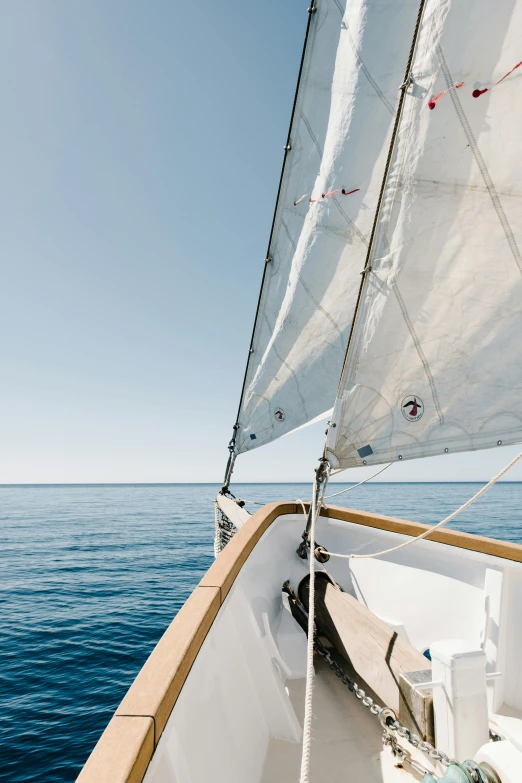 a sail boat in the middle of the ocean, inspired by Willem van de Velde the Elder, unsplash, bright summer day, canopy, a wooden, white