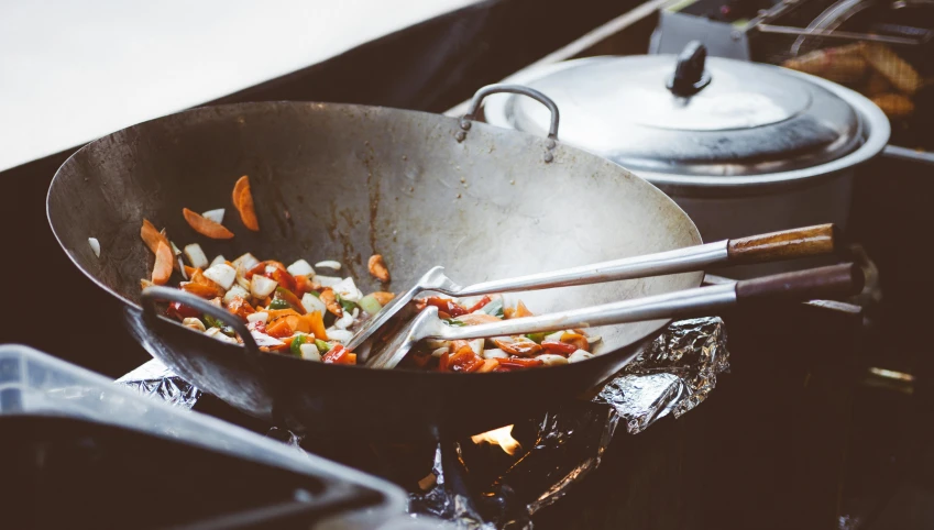 a wok filled with food sitting on top of a stove, pexels contest winner, al fresco, avatar image, up close picture, thumbnail