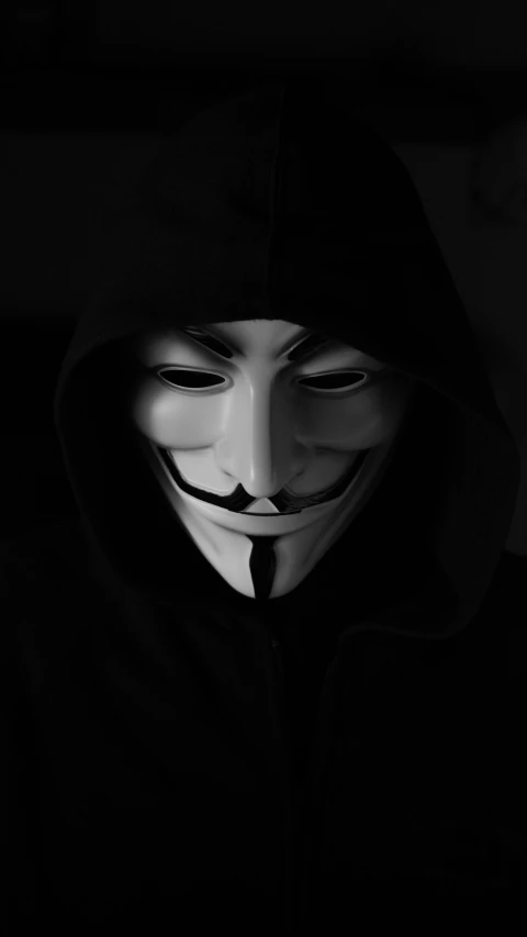 a guy wearing a guy mask in the dark, a picture, 2 5 6 x 2 5 6 pixels, monochrome:-2, anonymous mask, v tuber