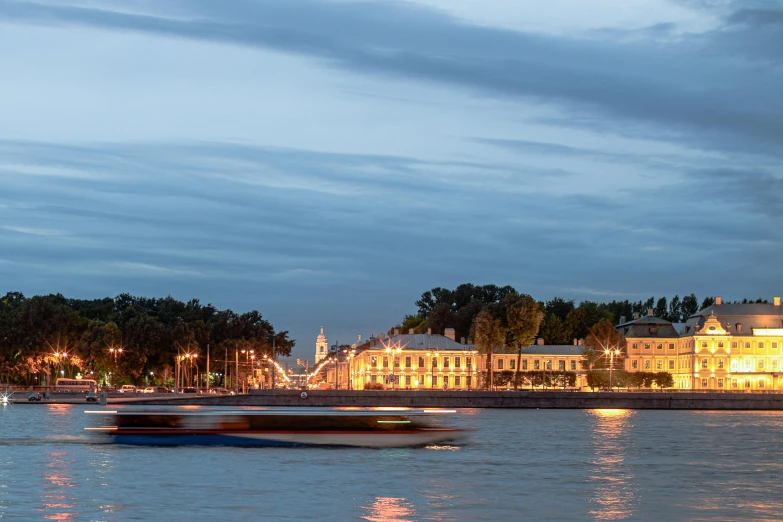 a couple of boats that are in the water, by Serhii Vasylkivsky, pexels contest winner, visual art, light above palace, late summer evening, panorama, vladimir pchelin