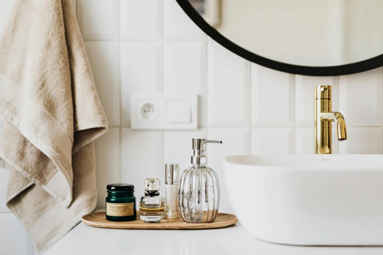 a bath room with a sink and a mirror, by Nicolette Macnamara, trending on unsplash, jar on a shelf, clean white background, photoshoot for skincare brand, vignette of windowsill