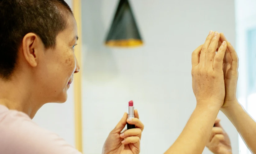 two women giving each other a high five, pexels contest winner, hyperrealism, putting on lipgloss, set on singaporean aesthetic, looking in mirror at older self, profile image