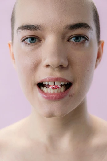 a close up of a person with a tooth brush, inspired by Martin Schoeller, antipodeans, anya taylor - joy vampire queen, “diamonds, an epic non - binary model, frank quitely