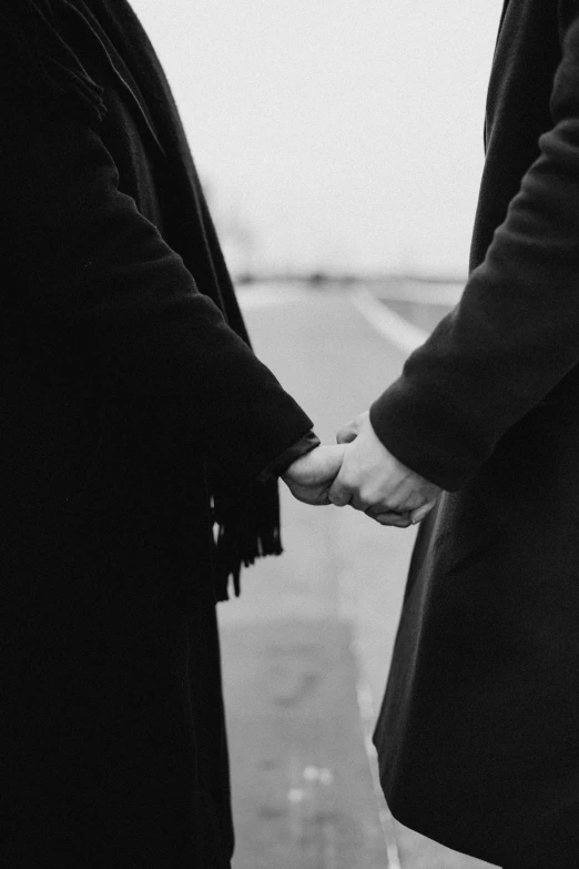 a black and white photo of two people holding hands, non-binary, roleplay, 'wherever you go, profile image