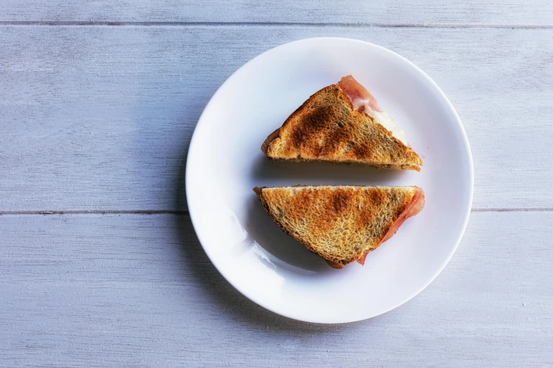 a sandwich cut in half on a white plate, pexels contest winner, minimalism, manuka, symmetrical, pink, woodfired