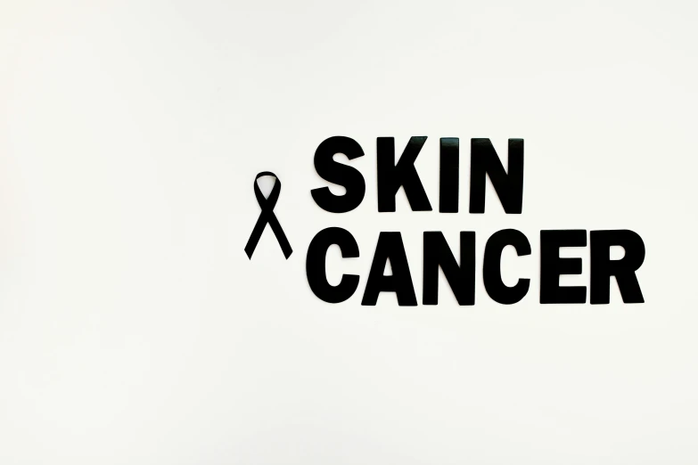 a black and white sign that says skin cancer, an album cover, pexels, background image, skin care, ribbon, white background