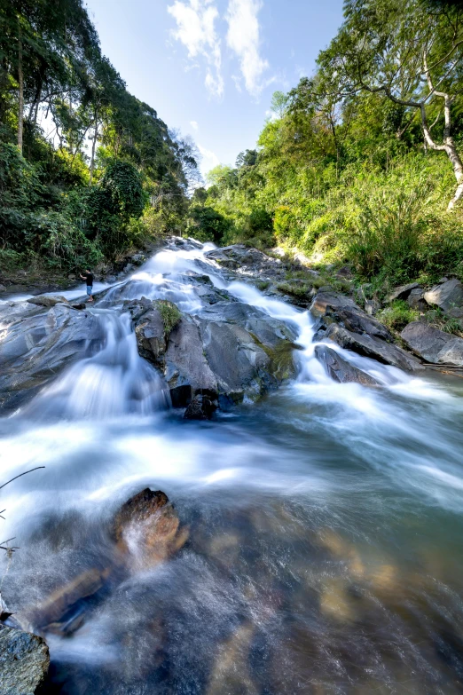a river running through a lush green forest, thawan duchanee, white water rapids, slide show, highly polished