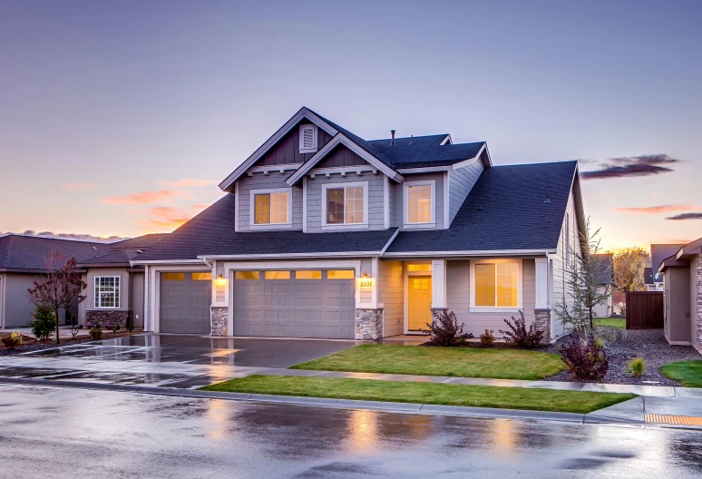 a house with a car parked in front of it, pexels contest winner, filtered evening light, black roof, 15081959 21121991 01012000 4k, craftsman home