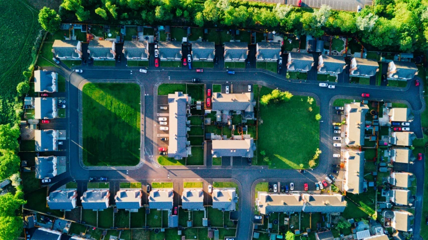 a bird's eye view of a residential area, by Carey Morris, pexels, glasgow, a green, ultrawide shots, thumbnail