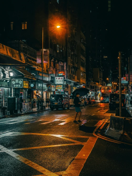 a man riding a skateboard down a street at night, a photo, by Patrick Ching, pexels contest winner, artwork of a hong kong street, wet market street, gothic city streets behind her, unsplash 4k