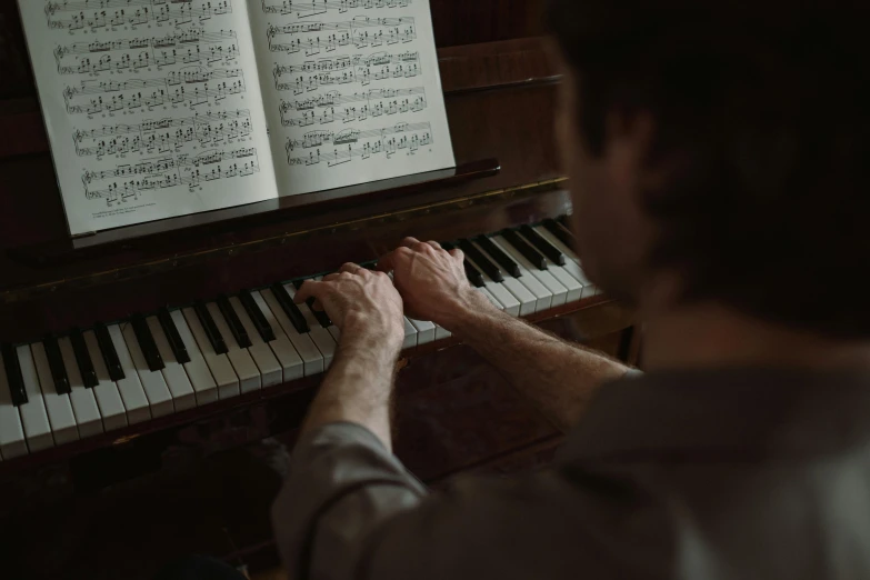 a man that is sitting in front of a piano, by Meredith Dillman, pexels contest winner, australian tonalism, sheet music, 15081959 21121991 01012000 4k, high quality picture, schools