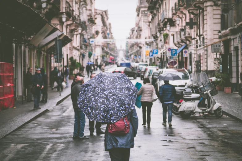 a group of people walking down a street holding umbrellas, a photo, pexels contest winner, renaissance, background image, naples, rain and thick strands of mucus, scientific photo