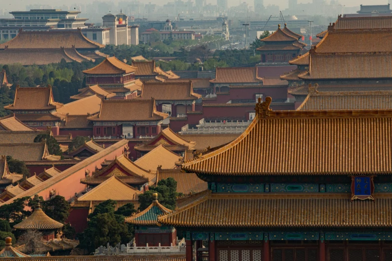 a view of a city from the top of a hill, a detailed matte painting, inspired by Ai Weiwei, pexels contest winner, cloisonnism, forbidden city, intricate detailed roof, the imperial palace, 2000s photo