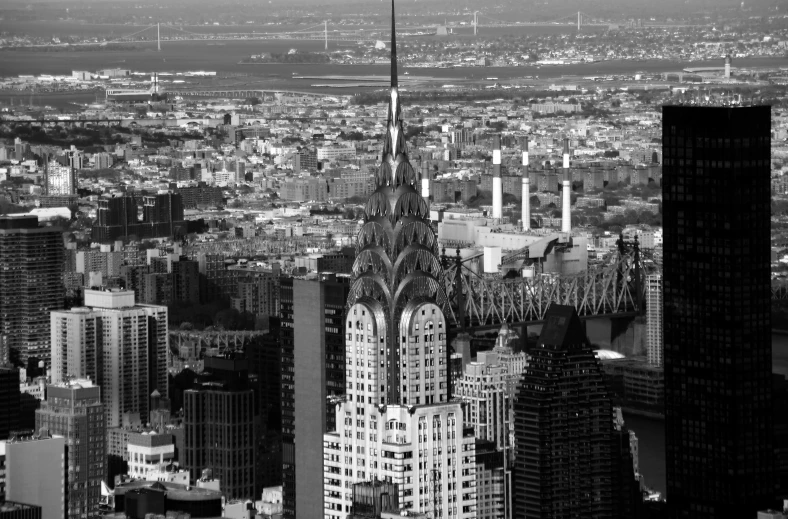 a black and white photo of the chrysler building, a black and white photo, view from high, modern high sharpness photo, 4k greyscale hd photography, vibrant and vivid